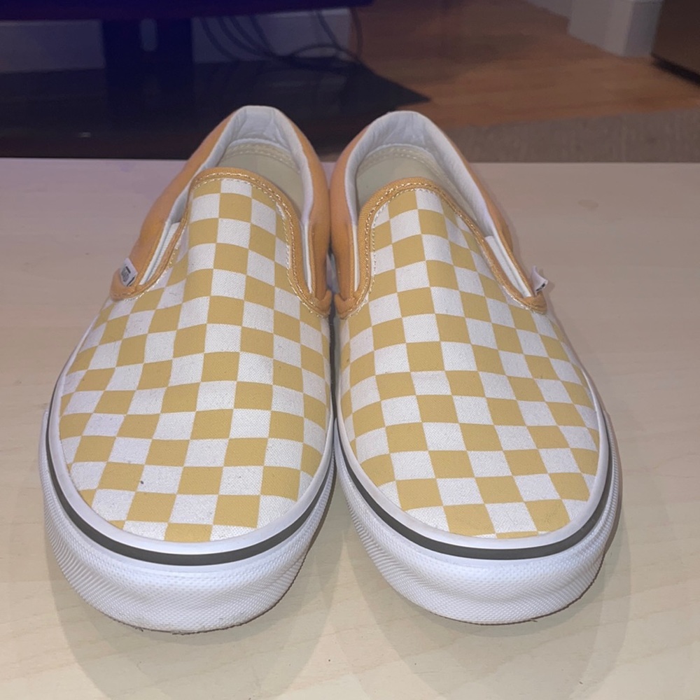 Yellow Checkered Vans Classic Slip-ons